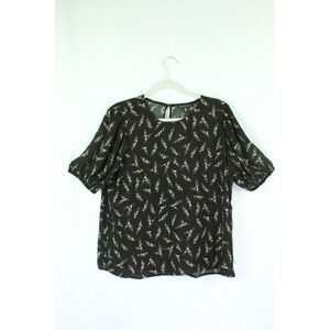 Saks Fifth Avenue Top XL Women's Black Pink Floral Short Sleeve